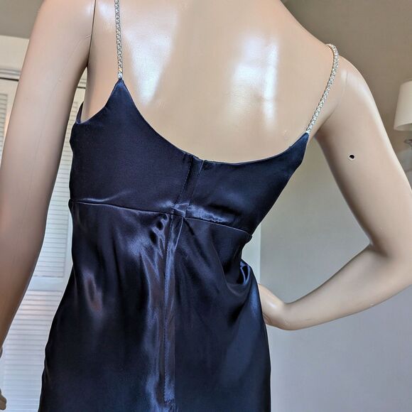 Vintage Slip Dress 90s Jessica McClintock Silky Blue Gown Rhinestone Prom 3/4 - Picture 6 of 11